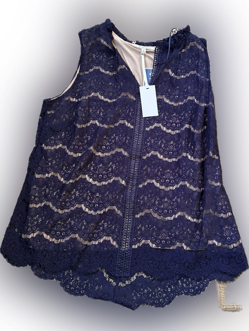 Rose & Olive Navy Lace Sleeveless Top